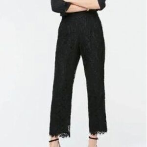 J Crew High Waist Pull On Lace Overlay Cropped Holiday Old Money Pants Black 4